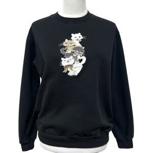 Kitty Cat Grandma Sweatshirt Women's Medium Kitten Embroidered Black Pullover